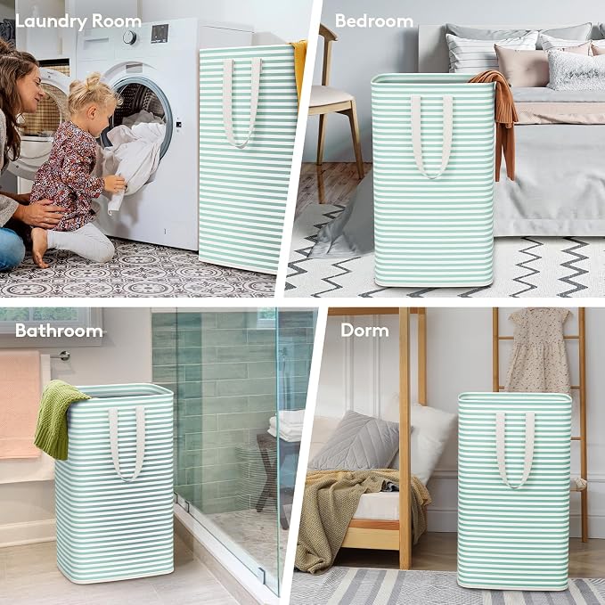 Lifewit 2 Pack Laundry Basket 80L Each, Collapsible Clothes Hamper with Reinforced Handles, Freestanding Waterproof Design for Bedroom and Laundry Room, Sage Green 160L Total - Image 6