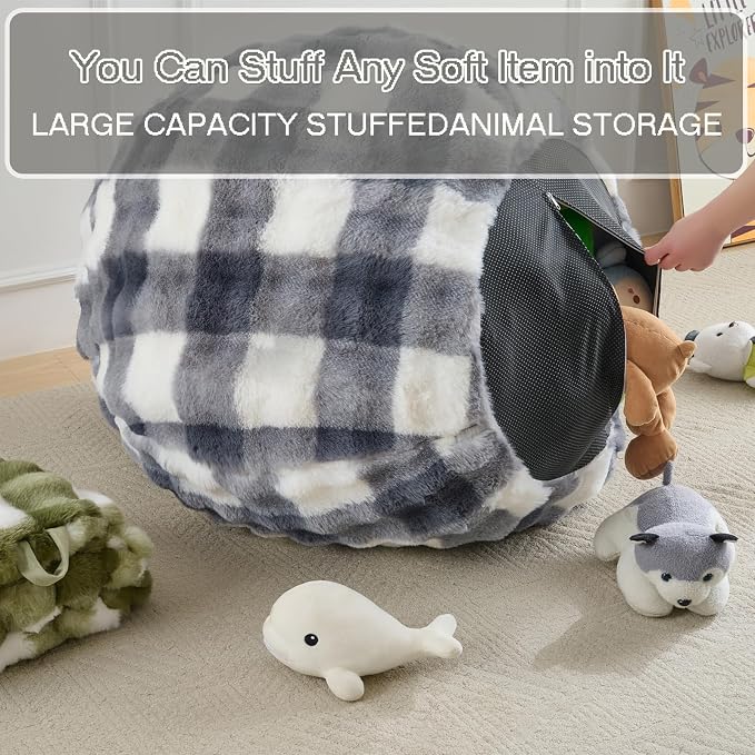 Fluffy Faux Rabbit Fur Bean Bag Chair Cover(No Filler),Cozy Shaggy Bubble Stuffed Animal Storage Large Bean Bag Cover for Bedroom Living Room,Fuzzy Bean Bag Cover Girls Teens Adult,White and Grey - Image 4