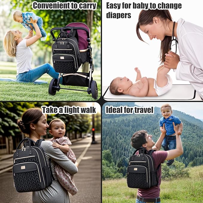 Tealari Diaper Bag Backpack,Stylish Baby Diaper Bag,Waterproof Travel Diaper Backpacks Baby Bags with Changing Pad,Stroller Straps,Insulated Pockets (Black) - Image 7