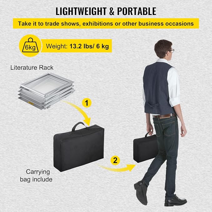VEVOR Literature Rack, 6 Pockets, Pop up Aluminum Magazine Rack, Lightweight Catalog Holder Stand w/Carrying Bag for Living Room, Hotel, Trade Show, Exhibition, Office - Image 6