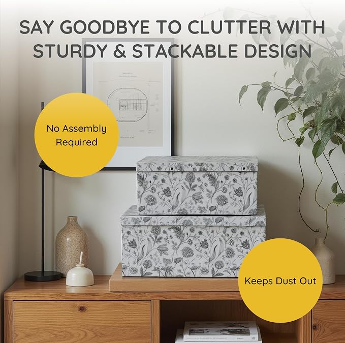 Soul & Lane - Modern Meadow Decorative Storage Boxes with Lids, Set of 3 | Large Nesting Cardboard Keepsake Boxes for Memories, Photos and Gifts, Pretty Modern Floral Containers for Home Decor - Image 3