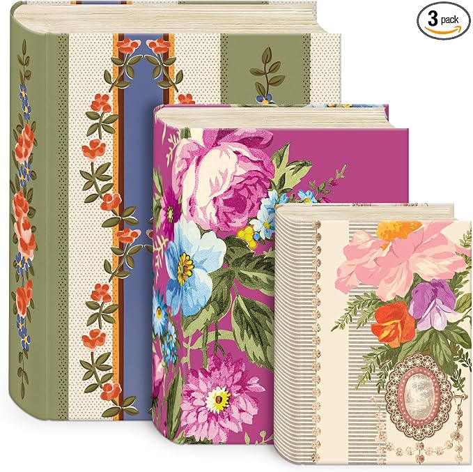 Punch Studio Decorative Storage Boxes with Lids | Nested Book Style Set of 3 Coated Cardboard Keepsake Box for Photos Documents Gifts Home Organization, 11” x 13.5” – Timeless Treasures Floral by PunchStudio