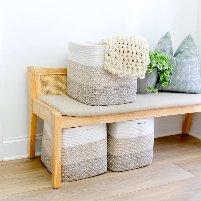 NaturalCozy 13x15x13 Kallax Storage Cubes Bins, 3 Pack | Cotton Rope Cube Storage Bin Woven Baskets for Organizing | Kallax Insert Storage Baskets for Shelves Organizer, Kids Toy, Closet Baby Nursery - Image 9