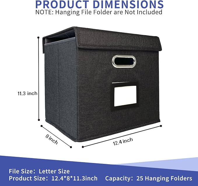 4 Pack Hanging File Folder Box with Lid, Durable Letter Size Filing Storage Box, Sturdy File Holder with Cardboard Support PVC Rails for Office Home Organizer, Black - Image 3