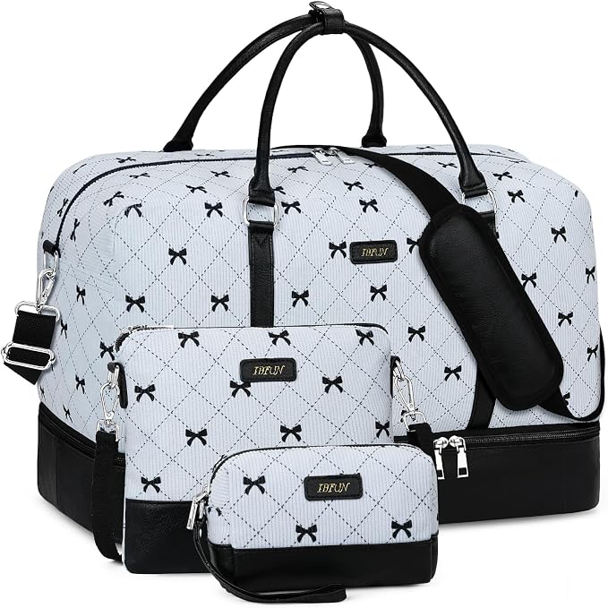 Weekender Bags for Women, 21" Travel Duffle Bag with Shoe Compartment | 3PCS Carry On Overnight Large Duffel Bag with Crossbody Bag and Toiletry Bag for Weekend Travel Gym Hospital Business Trip by IBFUN