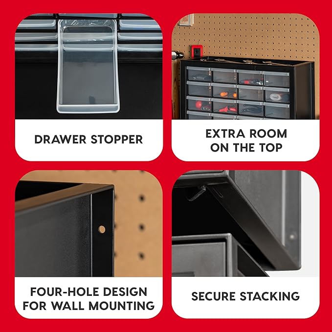 IRIS USA 24-Drawer Plastic Storage Cabinet, Teacher Toolbox, Garage, Black | Wall mountable, Stackable, Small Business Scrapbook Art Balloons Building Bricks Crafts Stickers Storage - Image 6