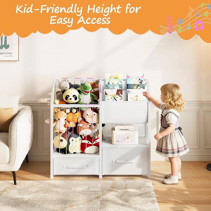 HOOBRO Kids Bookshelf and Toy Storage Organizer, Stuffed Animal Storage with Sling Bookshelf and Non-Woven Fabric Drawers, Children Bookcase for Nursery, Playroom, Kids Room, White WT37CW01 - Image 7