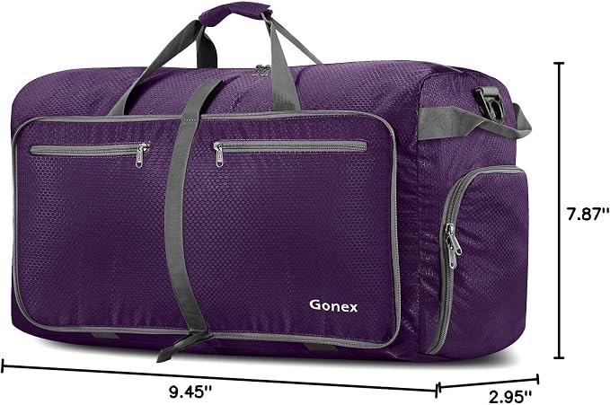 Gonex Foldable Travel Duffle Bag, Lightweight with Shoe Compartment | 210D Nylon, Water-Repellent, Folds Compact, Multiple Pockets, Luggage Sleeve, Travel & Weekend Use, 40L, Purple - Image 10