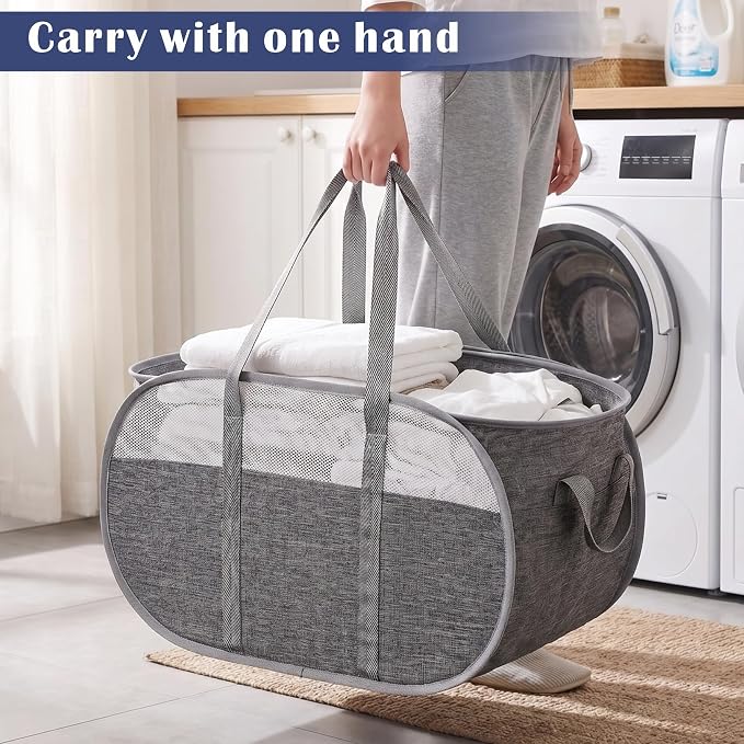 2 Pack Large Collapsible Laundry Baskets 74L Pop Up Laundry Hamper with Reinforced Handles Durable Foldable Laundry Hamper for Home Laundry - Image 3