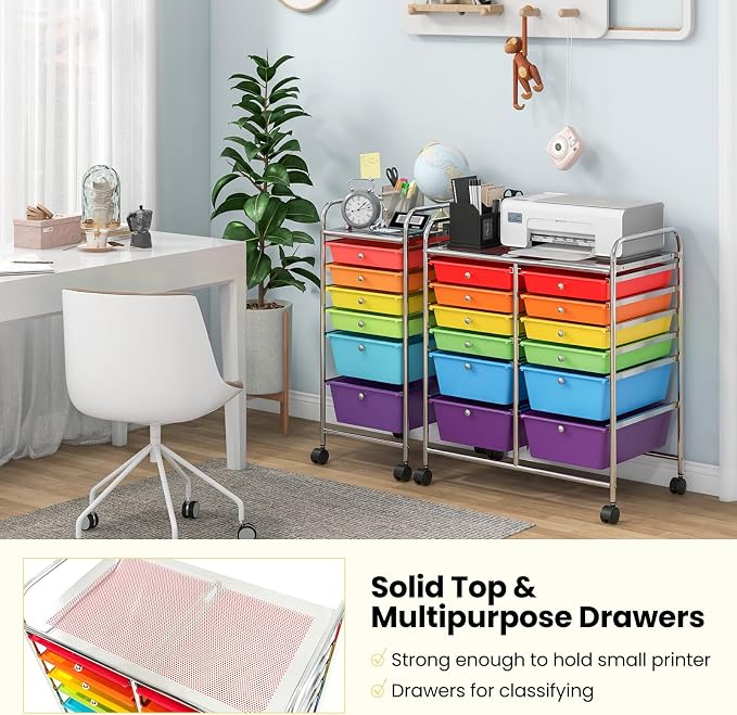 Giantex 12 Drawer Rolling Storage Cart Tools Scrapbook Paper Office School Organizer - Image 7