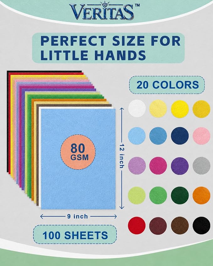 Veritas Construction Paper Assorted Colors, 9 x 12 Inch, 100 Sheets, 20 Bright Colors, Colored Craft Paper for Art Projects, Office Supplies, DIY Decorations, Home & Craft Room Use - Image 2