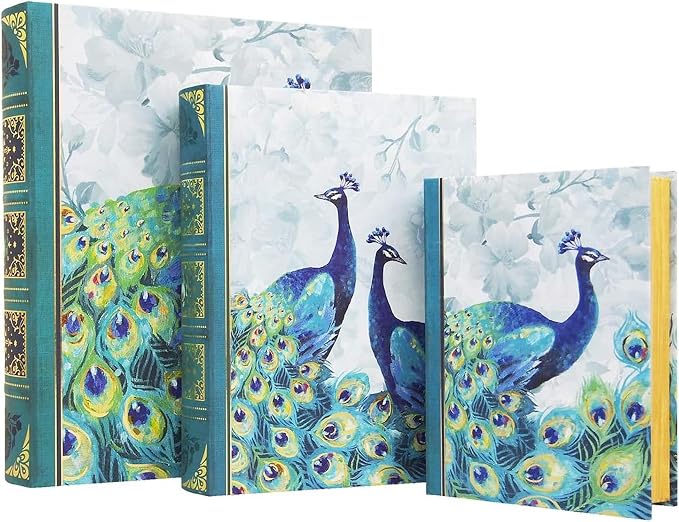 Punch Studio Decorative Storage Boxes with Lids | Nested Book Style Set of 3 Coated Cardboard Keepsake Box for Photos Documents Gifts Home Organization, 11” x 13.5” – Emerald Peacock - Image 2