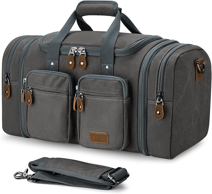 Gonex Duffle Bag for Travel, Expandable 50L Overnight Weekender Gym Bag | Water-Resistant Canvas, Wet-Dry Pocket, Luggage Sleeve, Carry-On Size, Detachable Strap, Grey by Gonex