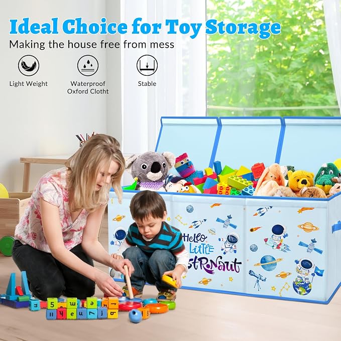 Large Toy Box Collapsible Chest Organizer with Flip Lid for Kids | Oxford Storage Box with Handle for Boy Girl Sturdy Waterproof Organizing Decor for Bedroom Playroom Nursery 37.7×12.5×15.7'' - Image 6