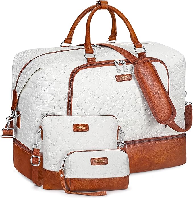 TIBES Travel Weekender Bag for Women, Overnight Bag with Shoe Compartment | 3PCS Large Travel Duffel Bag for Gym, Travel, Hospital, Business Trip, Carry On Tote, Wet & Dry Separation, Water Resistant by TIBES