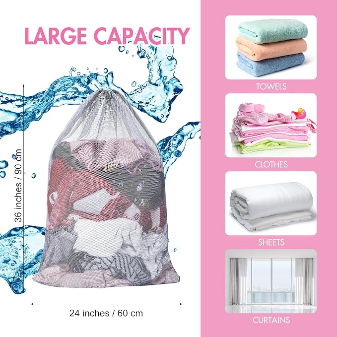 Berlune 30 Pack Large Mesh Laundry Bags | Oversized breathable mesh bags help sort and transport laundry for dorms, rentals, laundromats and facilities. - Image 2