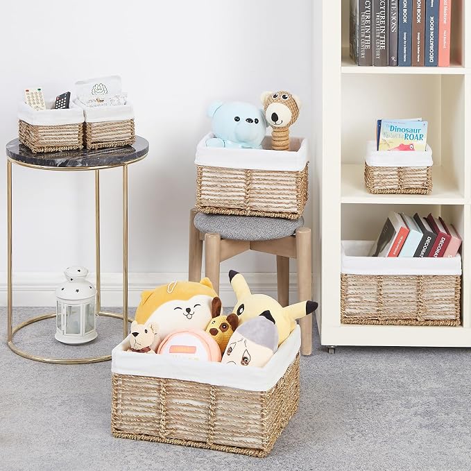 Wicker Storage Basket, 6 Pack Seagrass Baskets for Organizing, Wicker Baskets with Handle, Rectangular Woven Basket for Storage Shelves, Cube Storage Bins for Closet/Clothes/Dresser - Image 4