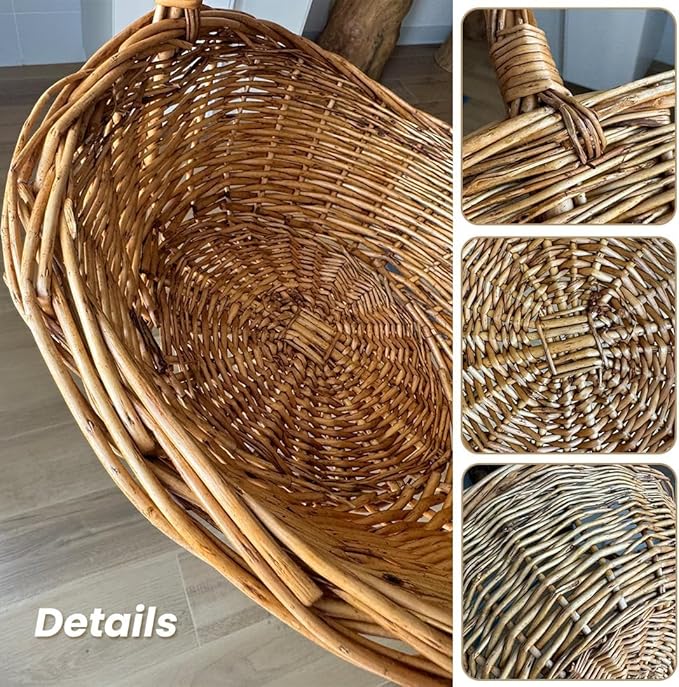 Natural Woven Willow Picnic Basket with Handle - Handcrafted Wicker Storage Basket for Picnic, Shopping, Home Organization, Gifts - Light Brown, Large Capacity, 15.7x13.4x12.5 Inches - Image 6