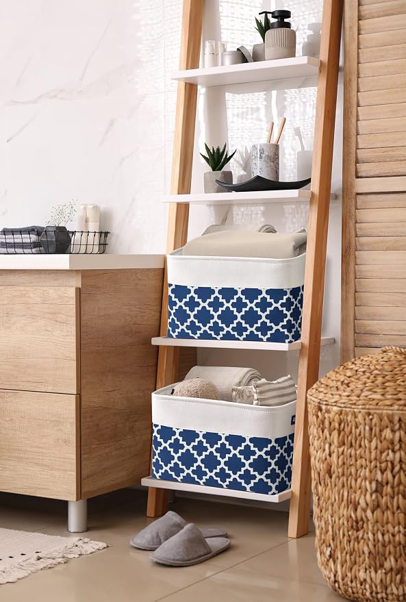 DECOMOMO Storage Bins, Large Fabric Storage Baskets for Shelves 3 Pack | 15 x 11 x 9.5 inches Decorative Linen Closet Organizers with Handles (Blue Patterns) - Image 8