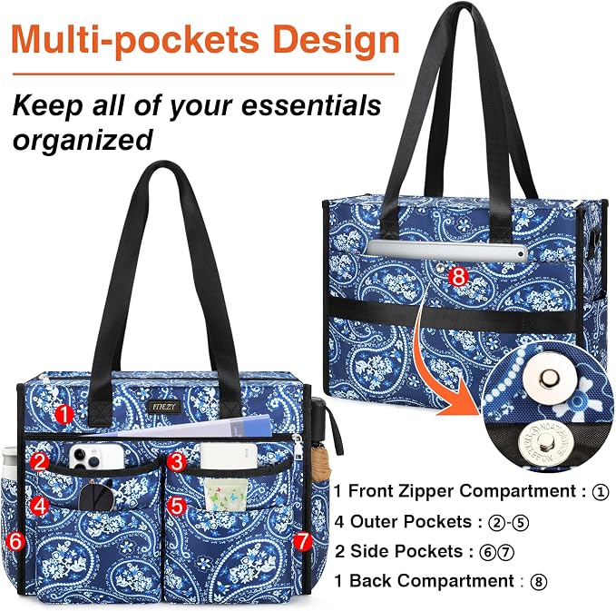 ITIEZY Large Utility Tote Bag for Women with 18 Pockets, Waterproof Teacher Nurse Bags with Zipper for Everyday Travel Work - Image 4