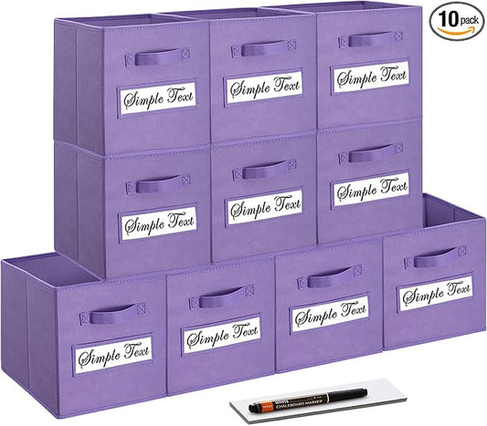 11 Inch Storage Cube,Storage bin,cube storage (Set of 10) Foldable Fabric Cube Storage Bins with 10 Labels Window Cards & a Pen,Baskets Containers for Shelves,Closet Organizers Box,Purple by Artsdi