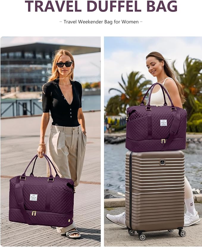Women Weekender Travel Duffle Bag: Travel Duffel Overnight Bags with Shoe Compartment Carry on Tote Bag Toiletry Bag Weekend Yoga Gym Hospital Bags for Labor and Delivery with Wet Pocket Dark Purple - Image 3
