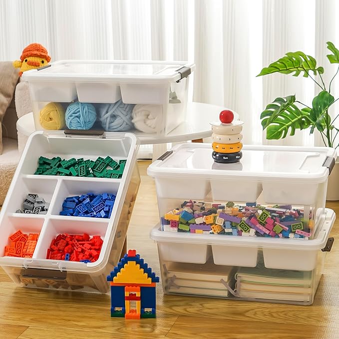 17QT Clear Plastic Craft Storage Box with Removable Tray & Lid - 2 packs | white container, art supply organizer for playdoh, sewing, beads & craft tools, space-saving stackable bins - Image 5