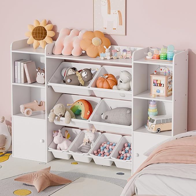 Xilingol Kids Toy Storage Organizer W/8 Removable Toy Bins, 4-Tier Toy Organizers W/6 Storage Cubbies, Kid Bookshelf and Toy Storage for Playroom, Bedroom, Kids Room, Classroom - Image 3