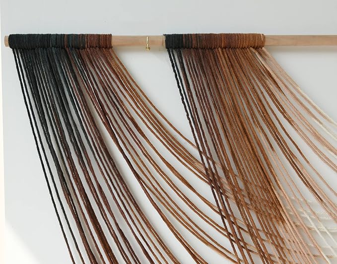 Macrame Wall Hanging Brown Dip Dyed Boho Fiber Art Decor 57"W*35"L | Warm Brown Gradient Design, for Living Room Bedroom Headboard Accent, Handwoven Yarn Texture, Boho Fiber Art - Image 7