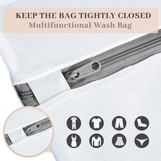 Nuenen 50 Pcs Mesh Laundry Wash Bags with Zipper Machine Washable Lingerie Bags for Washing Delicates Clothes Garment Underwear Blouse Hosiery Socks Travel (16 x 20 Inches,Gray) - Image 3