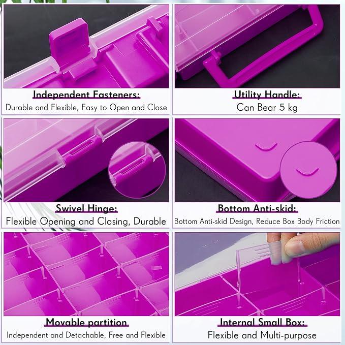 2 Pcs 48 Grids Plastic Bead Organizer Box with Divider, Purple - Image 3