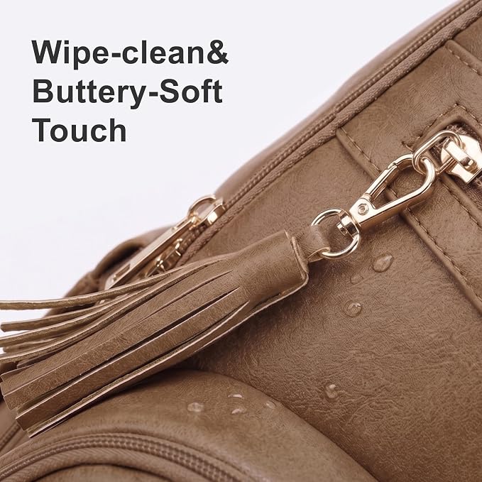 ROSEGIN Premium Vegan Leather Diaper Bag Backpack with Waterproof Changing Pad, Reinforced Zippers & Odor-Free, 20 Pockets Pro Organizer, Fits 15.6" Laptop, Stroller Straps, Baby Bag for Mom, Taupe - Image 7