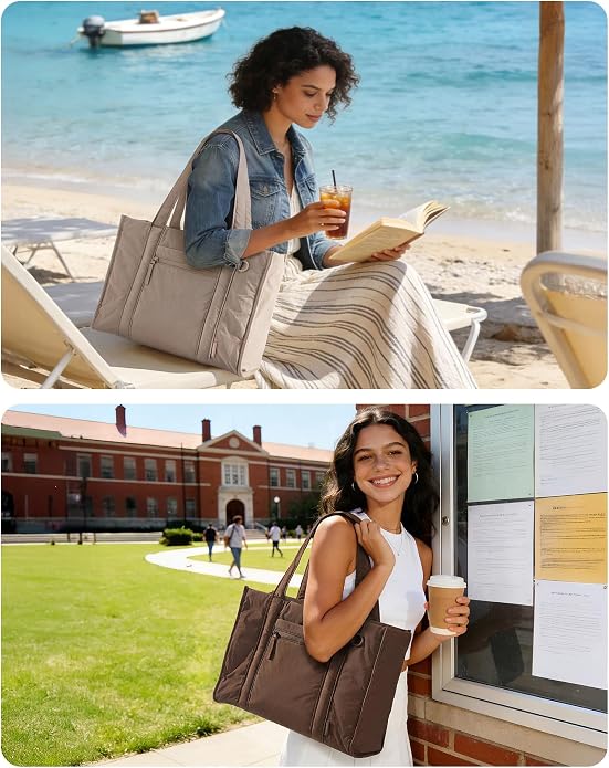 BAGSMART Boxy Tote Bag for Women, Crossbody Work Bag with Zipper | 3 Sizes Small Mini Tote Bag, Inner Tumbler Pocket Crush Bow Should Bag for Travel Work College - Image 6
