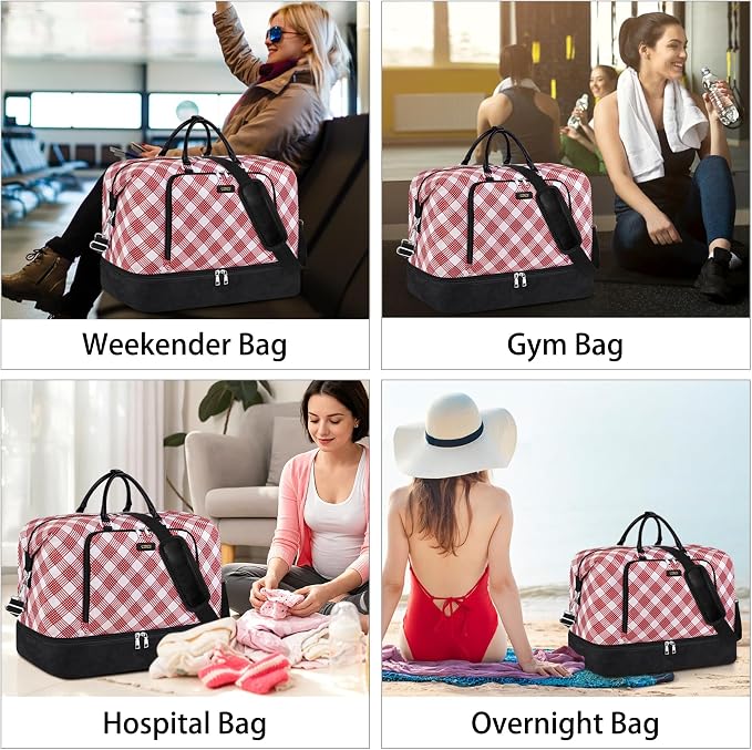 TIBES Travel Weekender Bag for Women, Overnight Bag with Shoe Compartment | 3PCS Large Travel Duffel Bag for Gym, Travel, Hospital, Business Trip, Carry On Tote, Wet & Dry Separation, Water Resistant - Image 2
