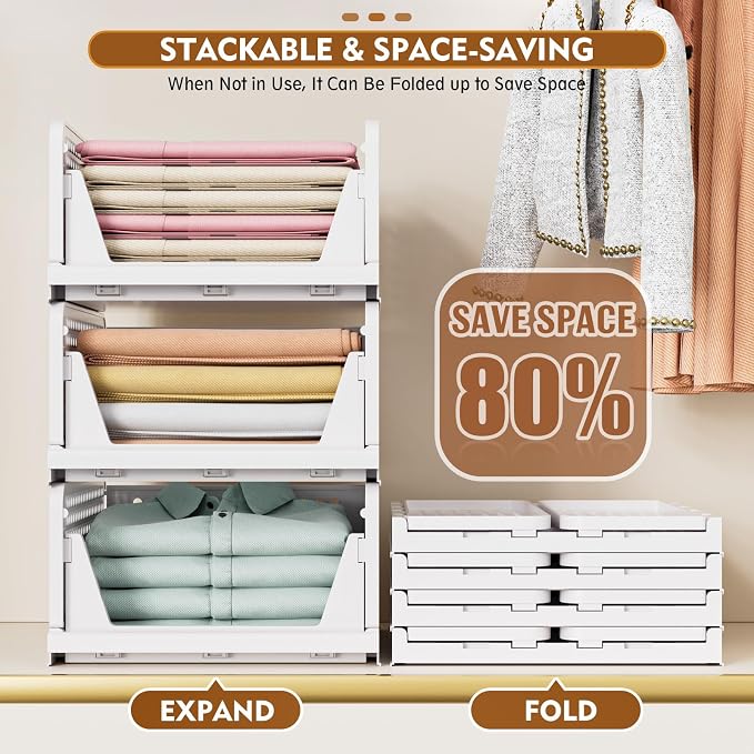 SNSLXH 5 Pack Stackable Closet Organizer Box, Multifunctional & Foldable Closet Storage Basket for Bathroom Kitchen Laundry Room Wardrobe Storage, Space-Saving Clothes Storage Drawer Organizer, Yellow | Stackable & Foldable Closet Storage Bins for Bath... - Image 5