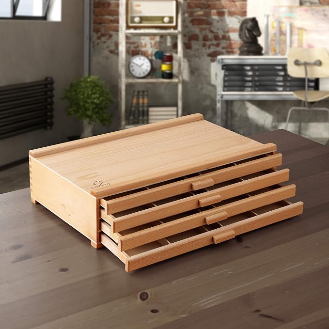 7 Elements 4 Drawer Wooden Artist Storage Supply Box for Pastels, Pencils, Pens, Markers, Brushes and Tools - Image 2
