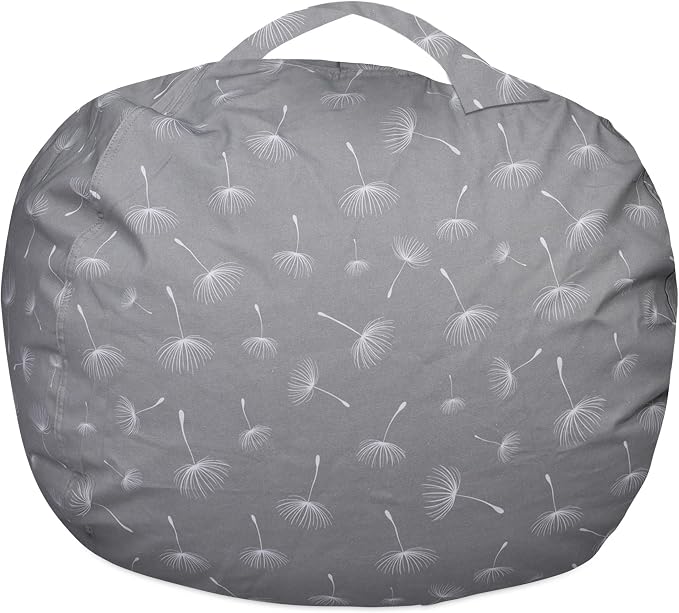 Posh Creations Kids Stuffed Animal Storage Bean Bag Chair Cover - Childrens Toy Organizer, X-Large-48in, Canvas White Dandelions on Gray - Image 6