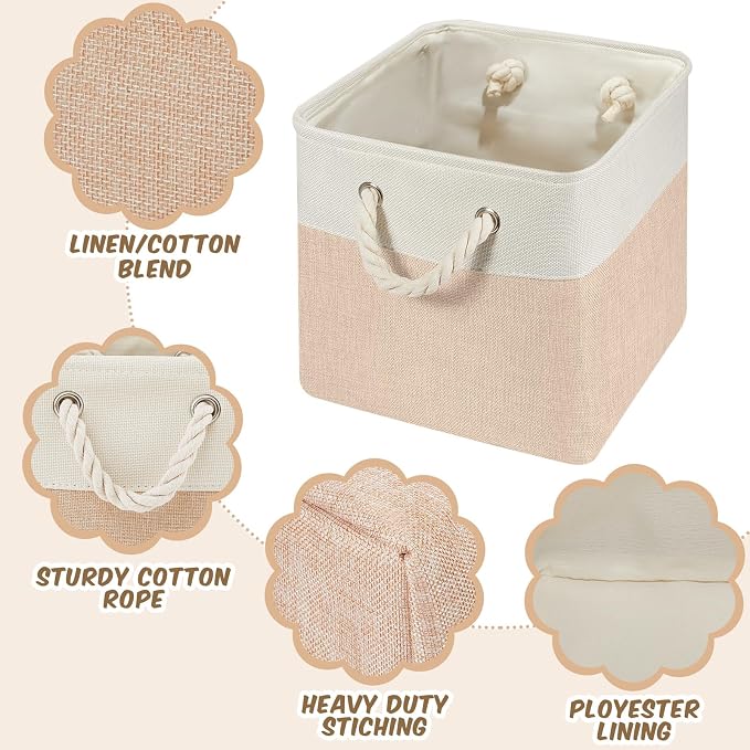6 Pack 11x11 Inch Boho Cube Storage Bins Fabric Square Cube Basket, 6 Color | Boho Foldable Organizer with Sturdy Handles, Home Closet Bin for Shelves, Durable Cube Baskets Bulk for Home Storage - Image 3