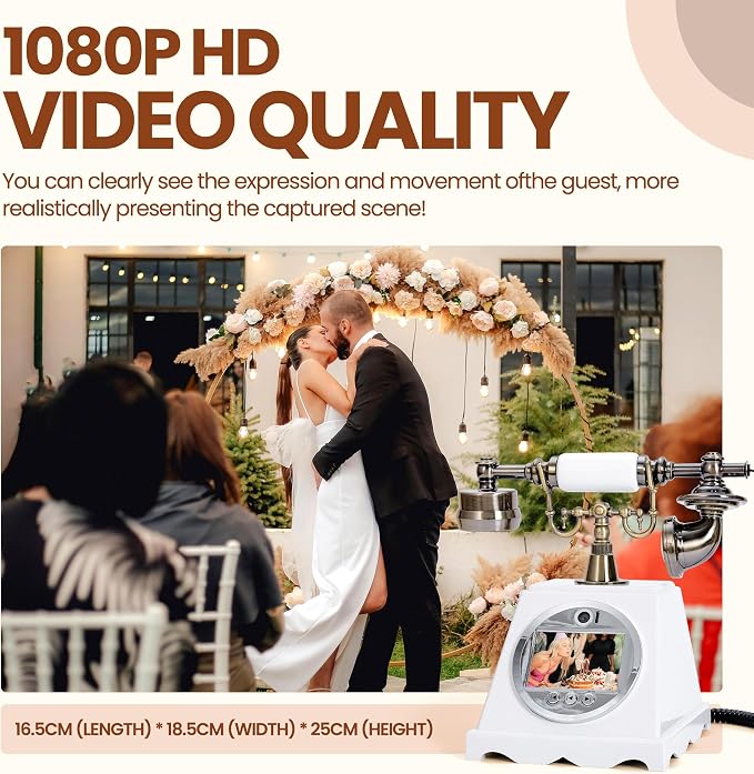 Video Audio Guest Book Wedding Phone,1080P HD Video Phone Guestbook, Preserve Your Special Occasions, Ideal for Wedding Bridal Shower, Birthday, Graduations, Baby Shower(Retro White) - Image 3