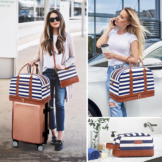 Weekender Bag for Women Canvas Overnight Bag Large Travel Tote Bag Carry on Shoulder Duffle Bag With Shoe Compartment,Perfect for Travel/Daily Use/Birthday Gift … - Image 2