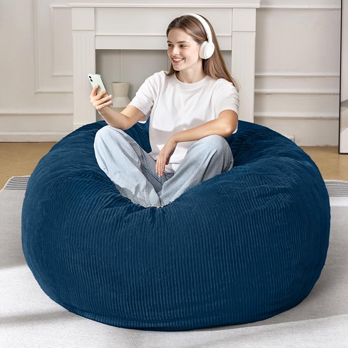 4FT Bean Bag Chair for Adults,Large Teardrop Beanbag with Filler | Beanbag Chair with Memory Foam Filled,Bean Bags with Handy Handle&Machine Washable Cover for Living Room,Bedroom-Dark Blue - Image 3