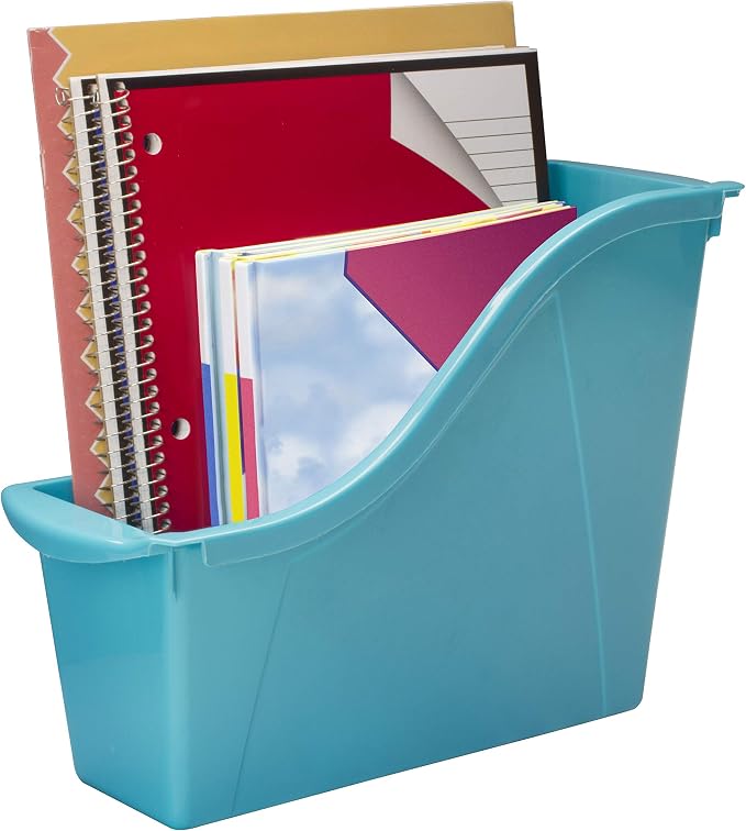 Storex Small Book Bin, Linking Storage Bin, Dry Erase Surface, 11.75" x 8.5" x 4.5" STEM Turquoise (Pack of 6) - Image 10