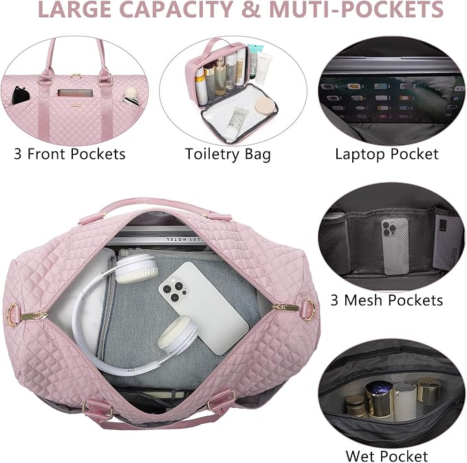 Women Weekender Travel Duffle Bag: Travel Duffel Overnight Bags with Shoe Compartment Large Carry on Tote with Toiletry Bag Weekend Traveling Yoga Gym Hospital Bag for Women with Wet Pocket 3 PCS Set - Image 2