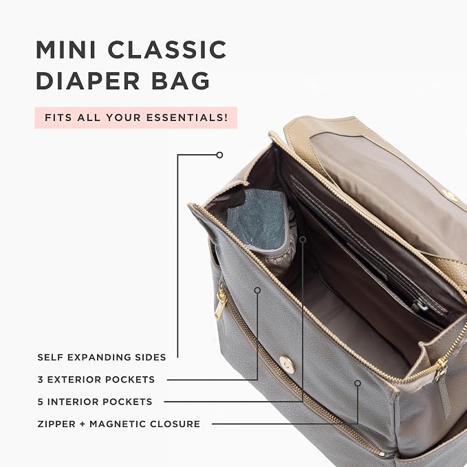 Freshly Picked Mini Diaper Bag II Backpack – Premium Vegan Leather Small Baby Bag without Changing Pad, Compact, Lightweight & Stylish for Moms On-the-Go, Aspen - Image 5