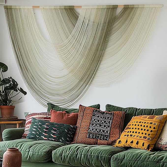 Macrame Wall Hanging Boho Tapestry Dip Dyed Ombre Moss Green 57"W*39"L | For Bedroom Living Room Nursery Wedding Backdrop, Large Handwoven Wall Art, Boho Apartment Style, Modern Farmhouse Decor - Image 2
