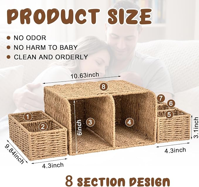 Large Wicker Diaper Caddy Organizer, Detachable Modular Changing Table Organizer for Nursery, Woven Diaper Storage Dispenser Basket for Nursery Diapering Baby Essentials Gift (Khaki,Paper) - Image 2