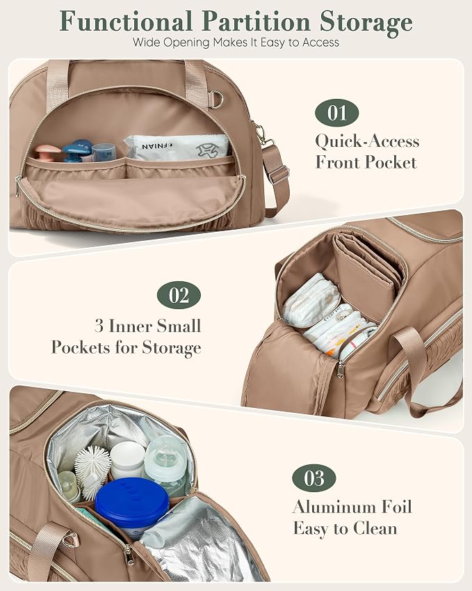 Marscamd Diaper Bag Tote with Changing Pad, Dual Inner Compartments | Large Crossbody Diaper Bags for Travel with Insulted Bottle Pockets, Luggage sleeve, Mommy Bag for Hospital - Image 2
