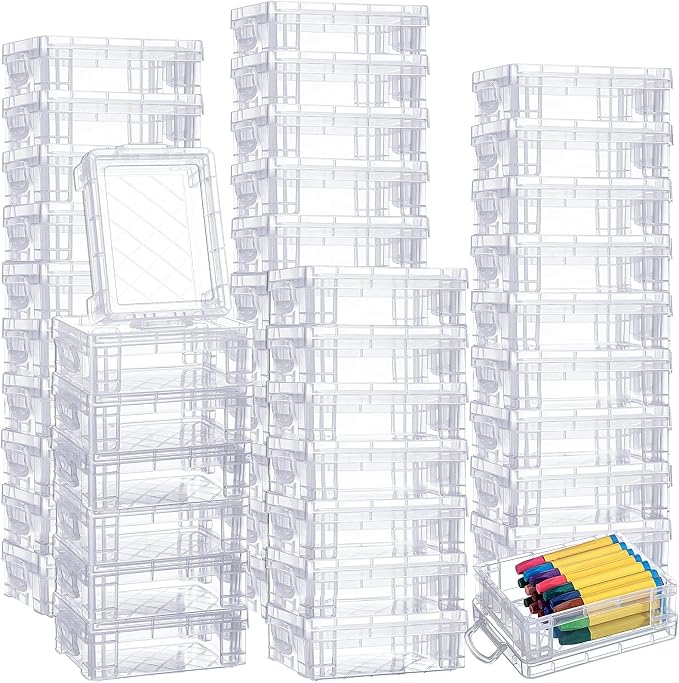 Suzile 45 Pcs Plastic Crayon Box with Lid Clear Crayon Organizer Stackable Storage Containers Bulk Pastel Holder Case for Office School Classroom Supplies Pen Pencil Art Crafts by Suzile