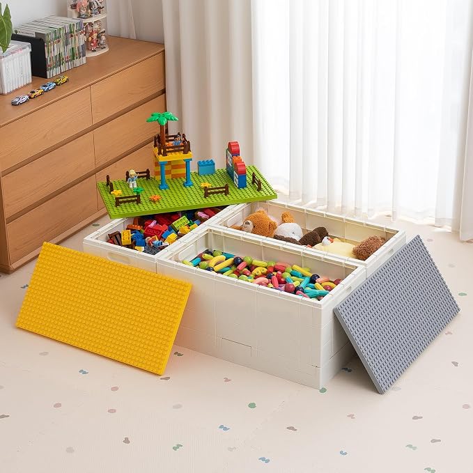 53 Qt. Folding Storage Box with Large Building Lid for Lego Duplo Blocks, 13 Gallon Collapsible Organizer for Lego Bricks (Red) - Image 3