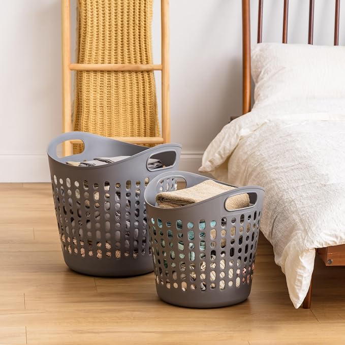 IRIS USA Plastic Laundry Hamper, 40L- 3 PK, Flexible, Ventilation, Gray | Laundry Baskets for Bedroom Bathroom Apartment Dorm, Blankets Pillows Trinkets Storage - Image 6